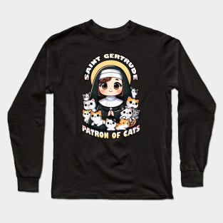 St. Gertrude of Nivelles Patron Saint of Cats Lovers Long Sleeve T-Shirt